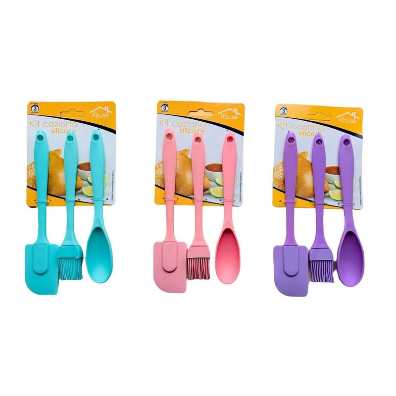 Kit 3 Peças Silicone  (Colher, Pincel e Espátula Culinário)