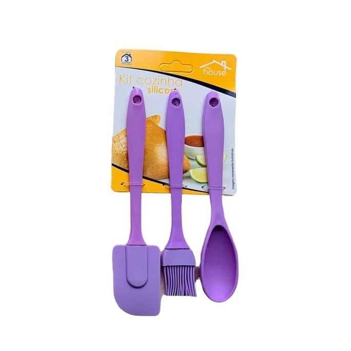 Kit 3 Peças Silicone  (Colher, Pincel e Espátula Culinário)